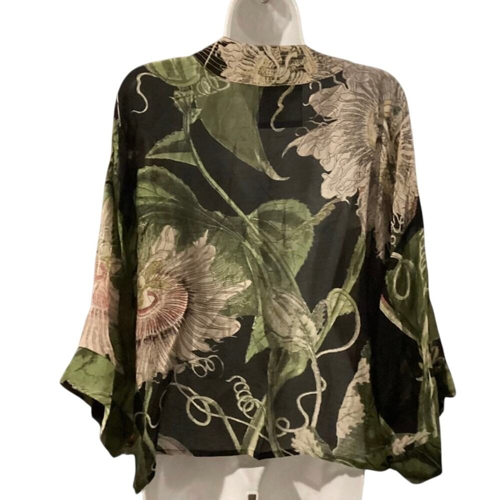 One Hundred Stars Blue Vine Floral 3/4 Sleeve Kimono OS - Picture 2 of 7